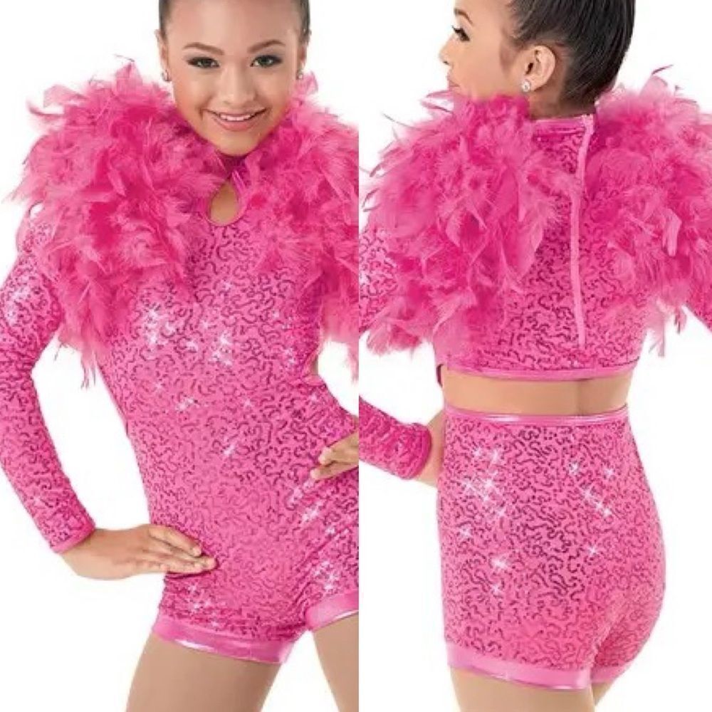 WEISSMAN Dance Costume pink feather  Hollywood Tonight 9915 child MC child